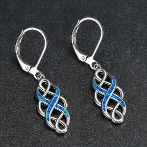Blue Opal Celtic Knot Drop Earrings - Women Jewelry